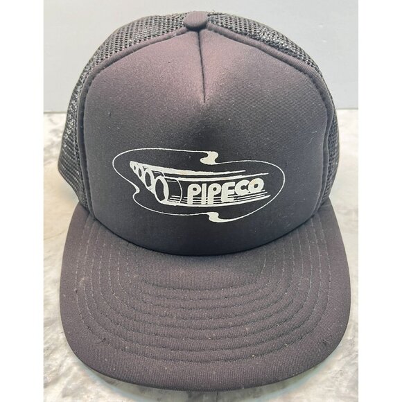 Vintage Pipeco Black Snapback Cap Trucker Hat Construction Irrigation Distressed - Picture 10 of 13
